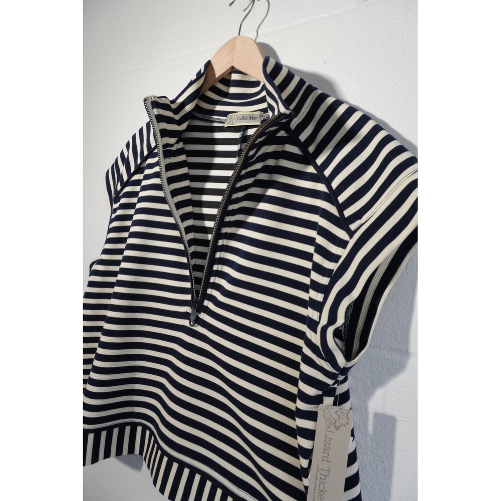 Callie Mac Striped Quarter Zip Vest Womens Large Navy‎ White Sleeveless Top - Picture 2 of 6